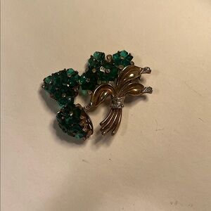Trifari Elegant Gold and Green Floral Brooch